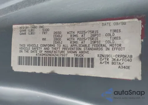 1999 Toyota Tacoma Xtracab Prerunner z USA, uszkodzony, nr VIN 4TASM92N0XZ417937